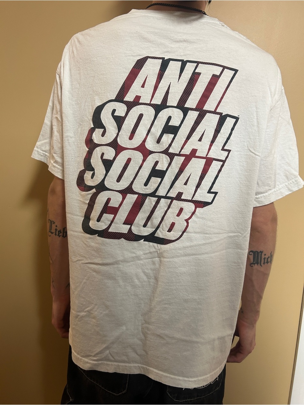 Anti Social Social Club White Long Sleeve Tee with Black and Maroon Logo